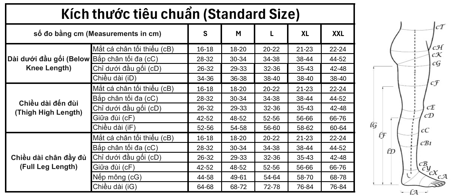Vista Care size chart